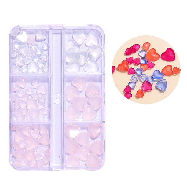 Uñas 3D para uñas acrílicas, 6 rejillas, flores de uñas 3D, flores de diamantes de imitación, lazos de corazón de amor, suministros de decoración de uñas octágono, manicura, decoraciones de uñas DIY