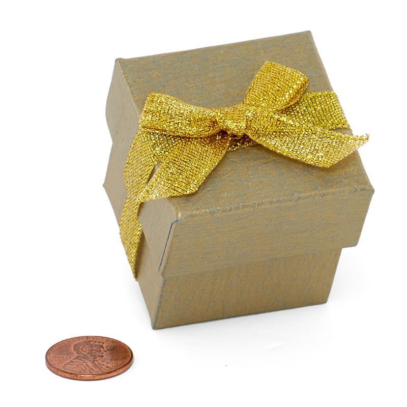 Gold Ring Boxes with Ribbon 11/2" X 11/2" X 1 5/8" Quantity 10
