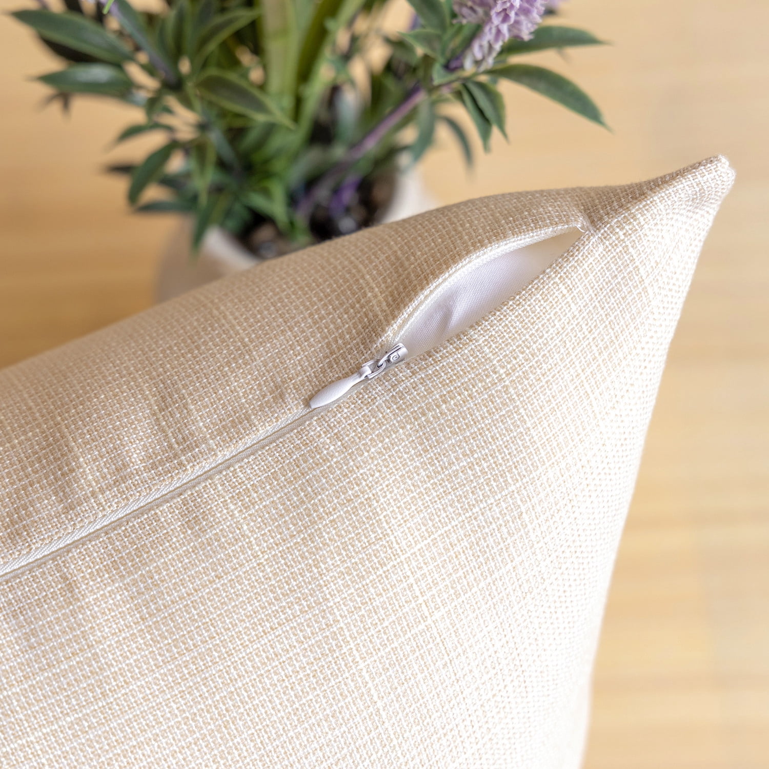 Phantoscope Soft Textured Linen Burlap Series Decorative Throw Pillow, 22" x 22", Off White, 2 Pack