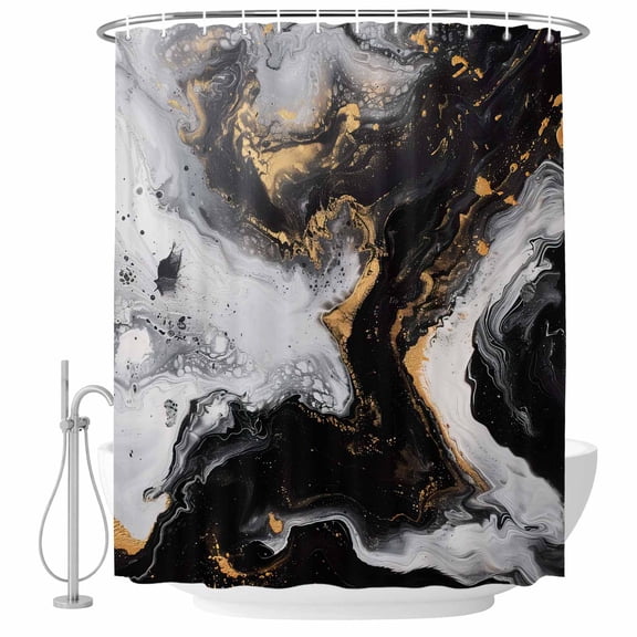 Abstract Marble Fabric Shower Curtain Modern Black Gold Washable Shower Curtains for Bathroom, Waterproof Bath Curtain with Hooks Home Decor 72x72in
