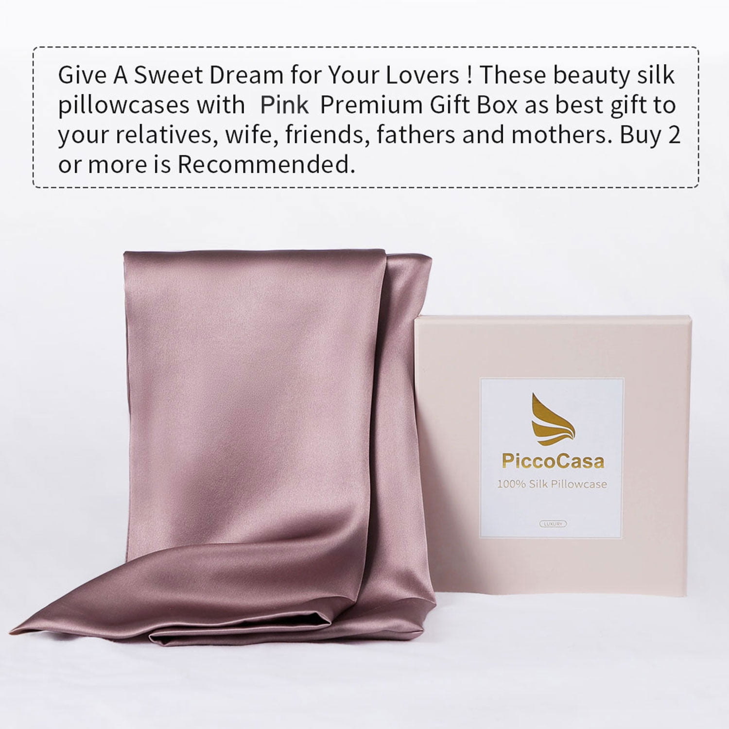PiccoCasa 25 Momme Silk Pillowcase Queen Silk Pillow Cover, Mauve, 20"x30"