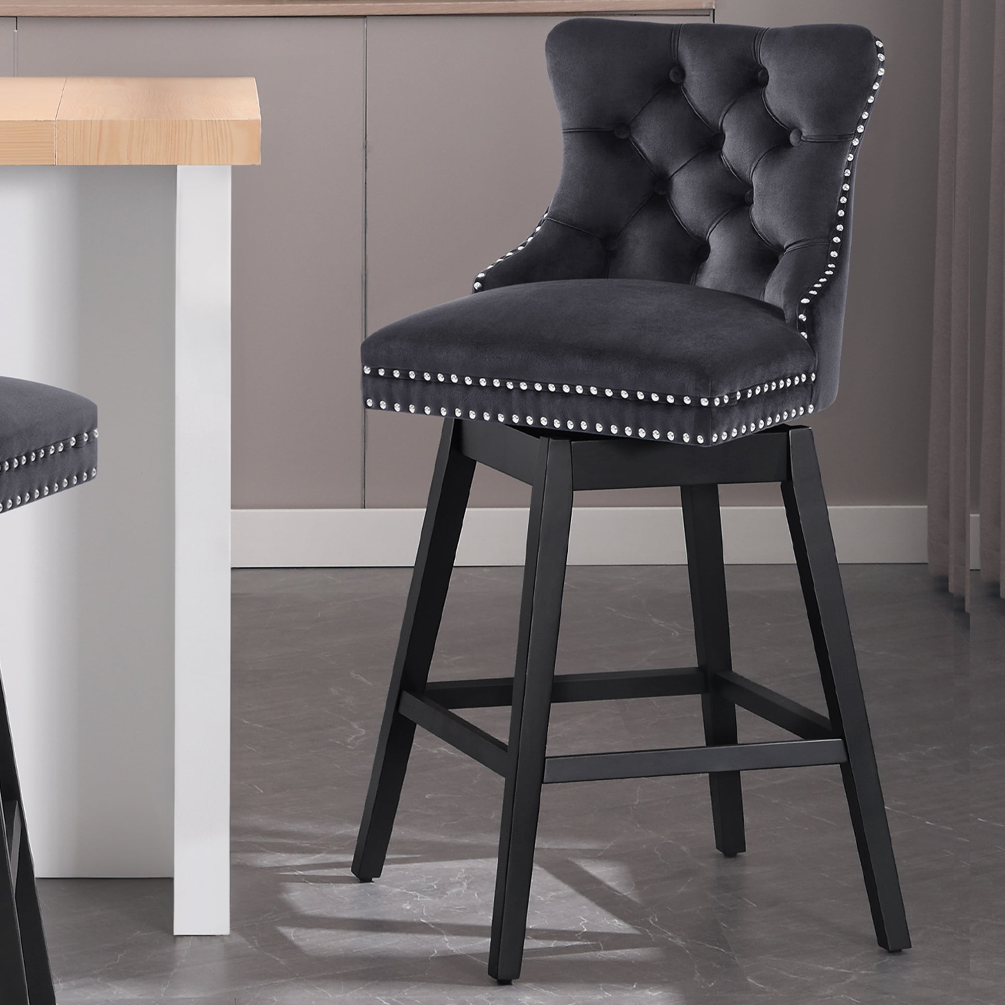 Tewloss 26" Swivel Bar Stools Set of 5 Velvet Counter Height Chairs for Home Kitchen Dining, Black