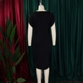 thumbnail image 5 of AURA Plus Size Bodycon Midi Dress High Waist Round Neck Short Sleeve Elegant Office Dress with Brooch Zipper, 5 of 9