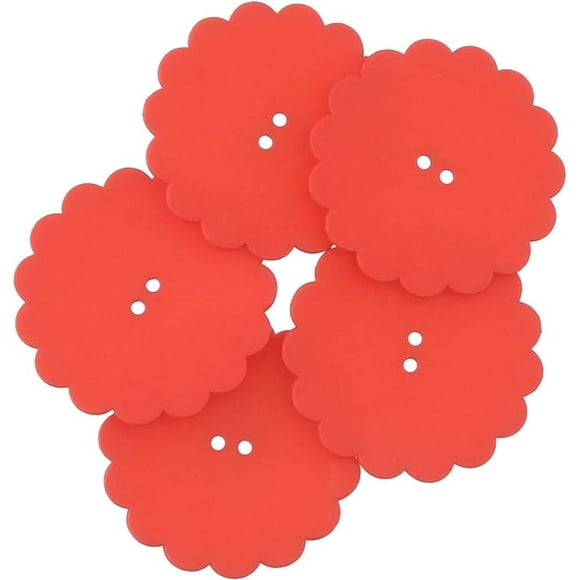 Mibo 5 Pcs Résine de Nylon - Forme Marguerite - Bouton Festif des Fêtes - 64L(40mm) - 2 Trous - Rouge