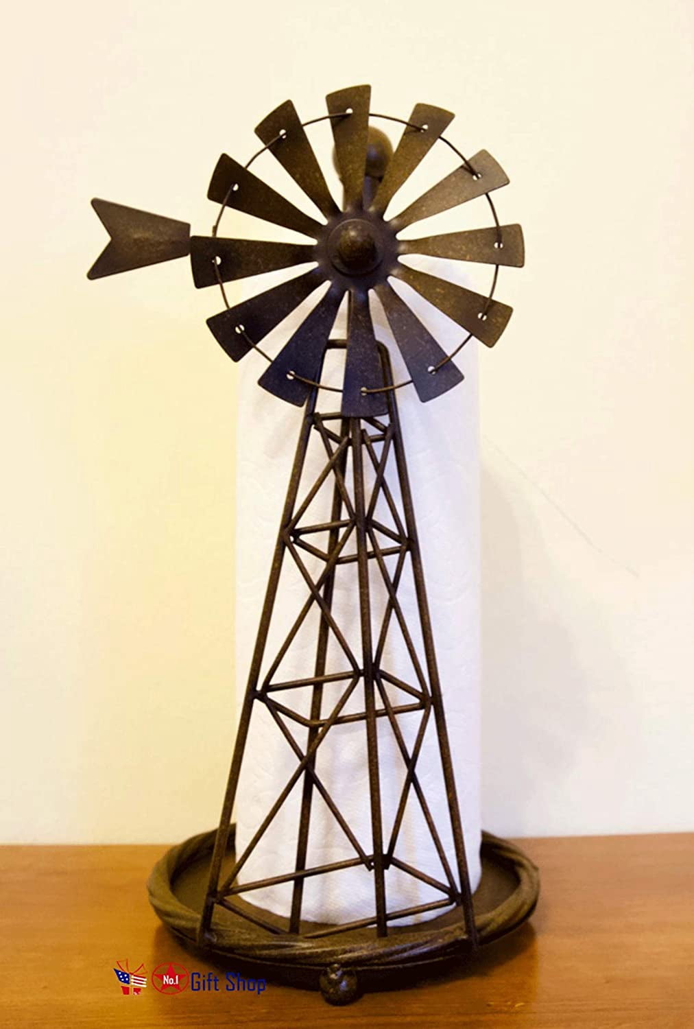 Windmill Metal Paper Towel Holder Freestanding Rustic Farmhouse Kitchen Dining
