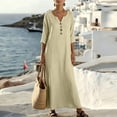 thumbnail image 5 of Stamzod Women's Dresses Summer V-Neck 3/4 Sleeve Button Maxi Dress Casual Loose Flowy Beach Dress Vacation Travel Clothes Women Khaki S, 5 of 9