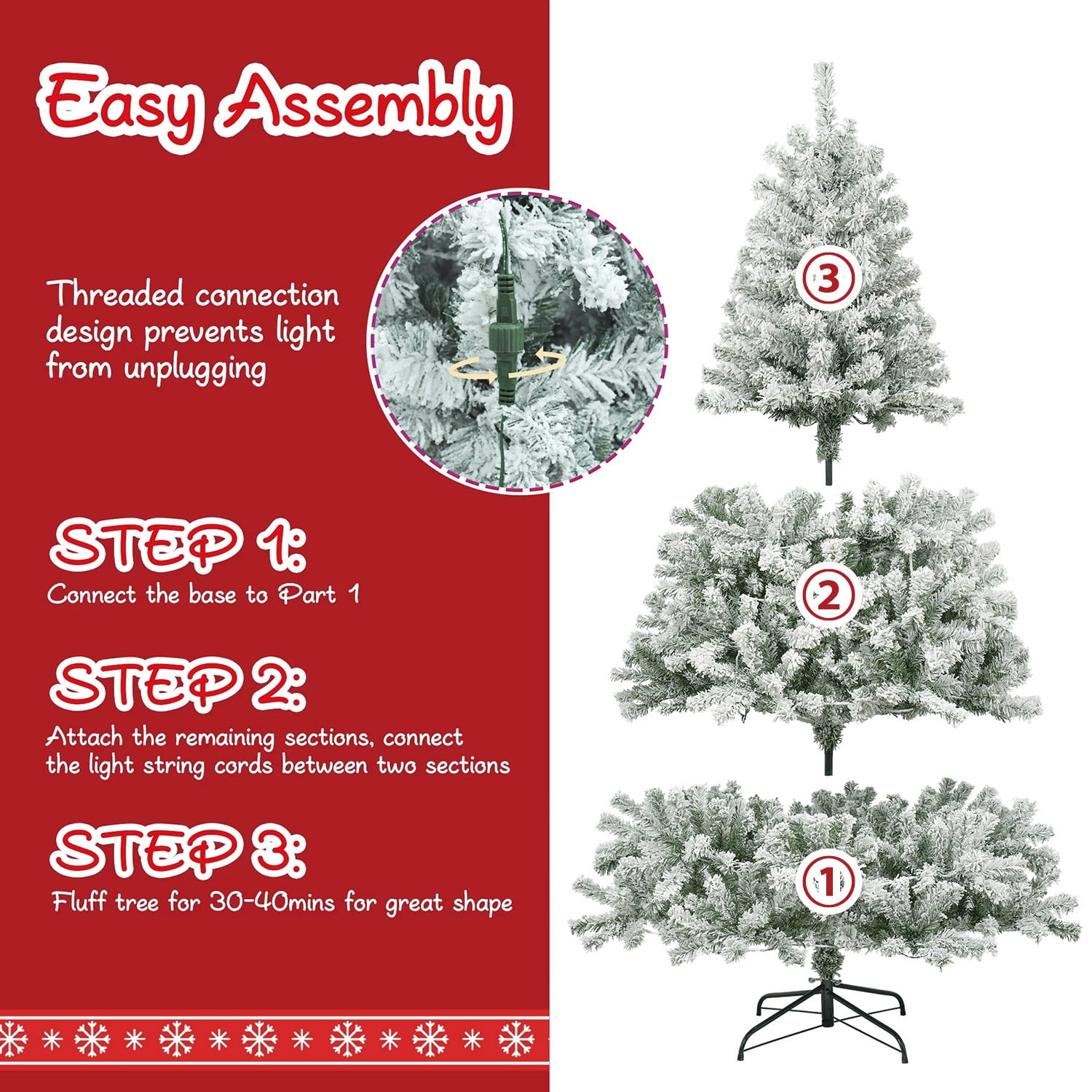 iFanze 7ft XMAS Pre-Lit Snow Flocked Pine Tree with 300 LED