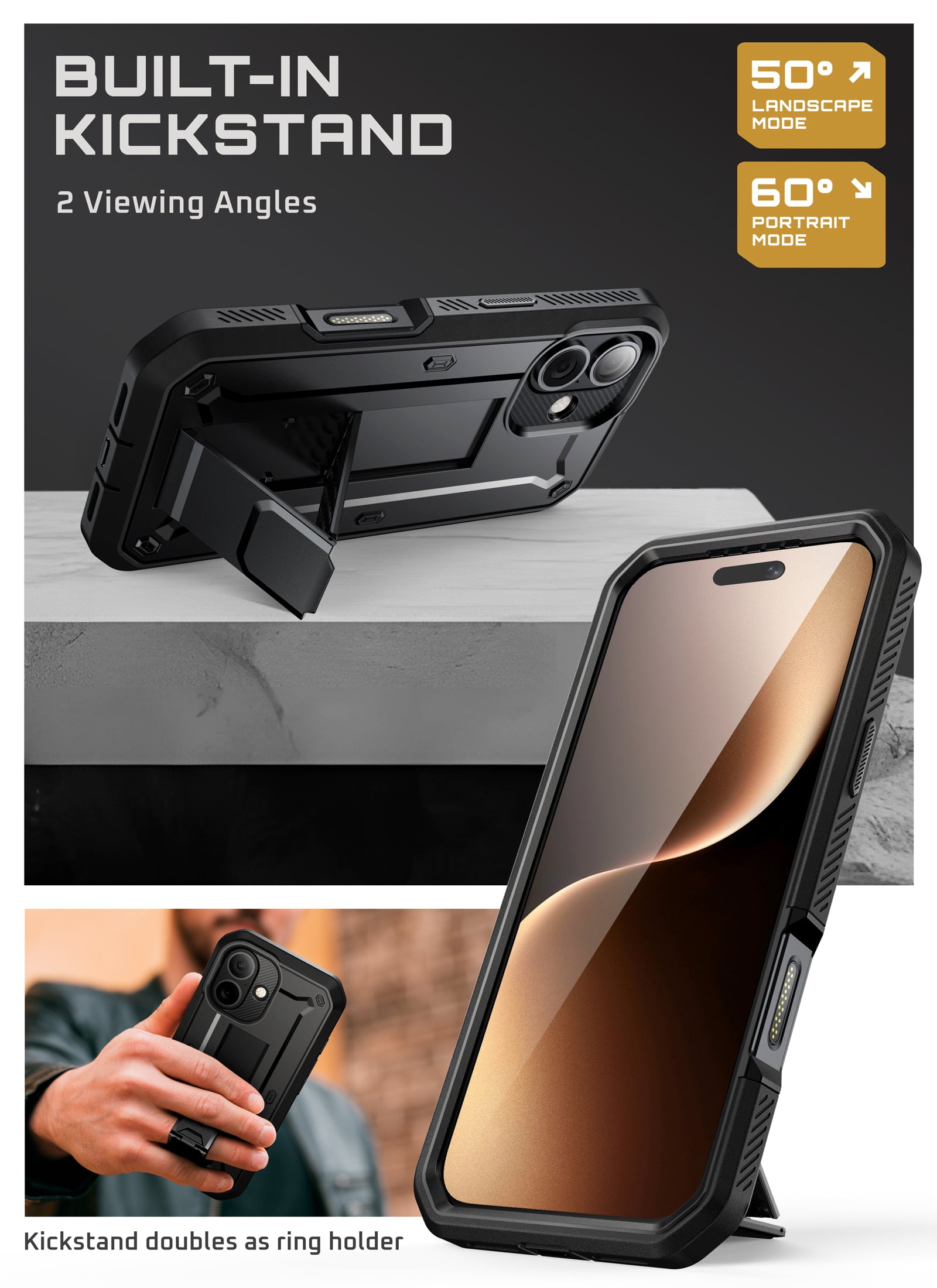 SUPCASE Unicorn Beetle Pro for Apple iPhone 17 6.3" 2025 Case, [Built-in Screen Protector &Stand &Camera Control Button &Holster] Military-Grade Protection 360 Shockproof Cover for iPhone 17, Black
