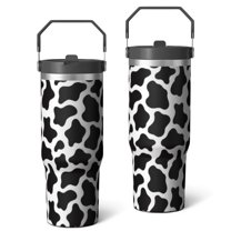 30 Oz Tumbler Black and White Cow Print Tumbler with Lid and Straw, Birthday Gift Cup for Friend Women Men Coffee Travel Mug Thanksgiving Day Halloween Christmas Gift Water Bottle