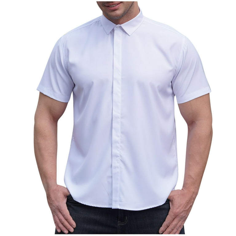 Vsssj Mens Dress Shirt Wrinkle Free Moisture Wicking 4-Way Stretch Button Down Shirts Short Sleeve Lightweight Office Business Shirt White XXL, Men's,
