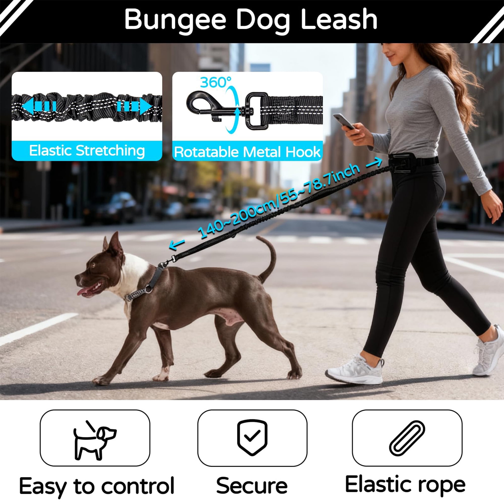 4 in 1 Hands Free Waist Dog Leash, Waist Leash for Dog Walking, Waist Running Leash with Zipper, Walking Pouch for Dog Walking,Reflective Dual Padded Handles Walking Leashs, Bungee Retractable Leash