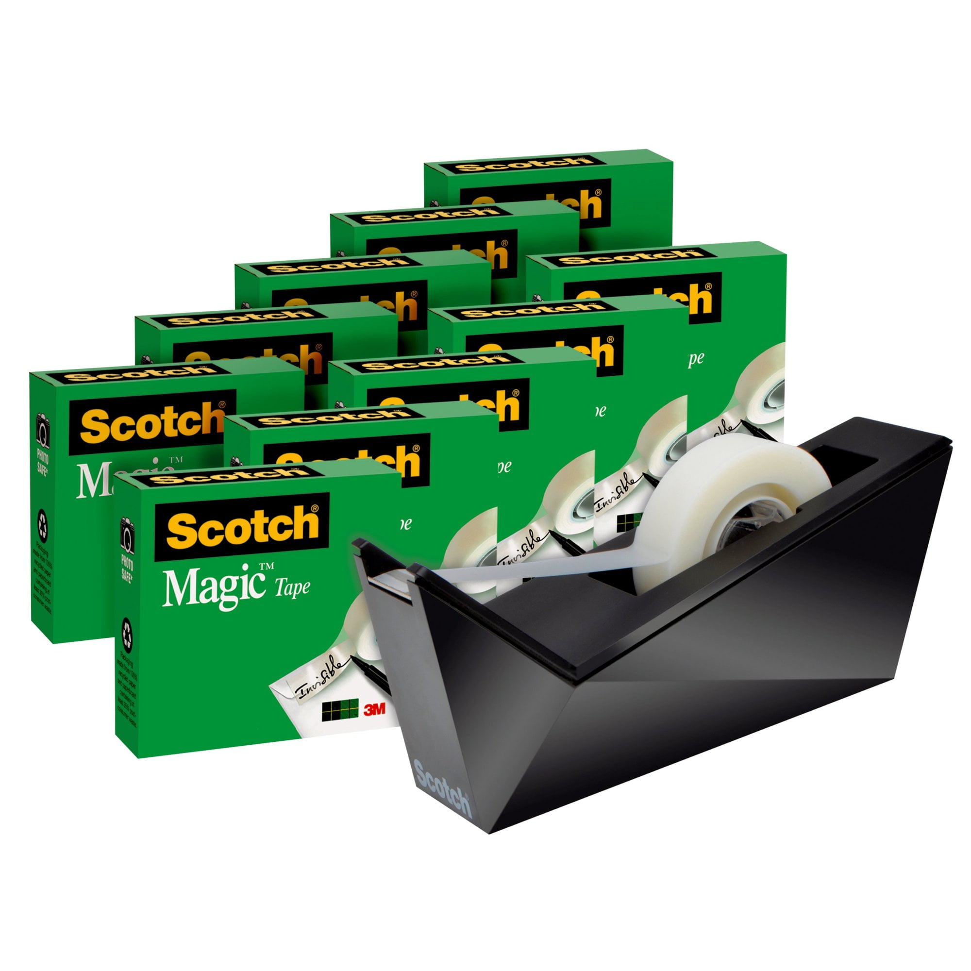 Scotch® Magic™ Tape, 3/4 in. x 1000 in., 10 Boxes of Tape and 1 C-17 Metallic Black Desktop Dispenser/Pack
