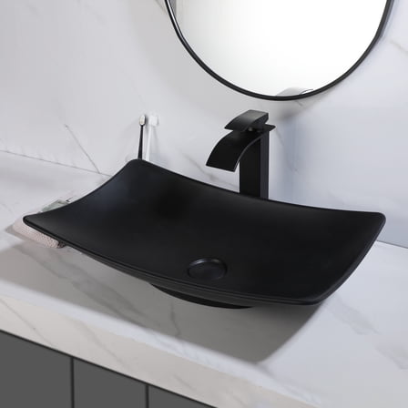 22.6inch Bathroom Vessel Sink Rectangle Resin Basin Bowl &Faucet And Drain Set