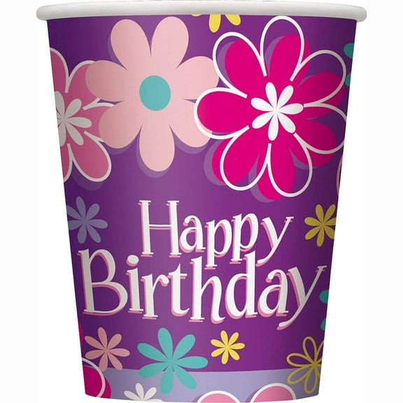 9oz Paper Birthday Blossom Cups, 8ct