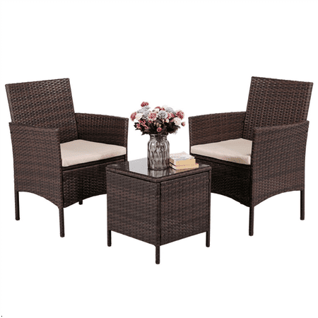 Coffee Drying Patio Topeakmart 3PCS Bistro Patio Porch Outdoor Garden Furniture Set Rattan Wicker Chairs and Table with Coffee Table ()