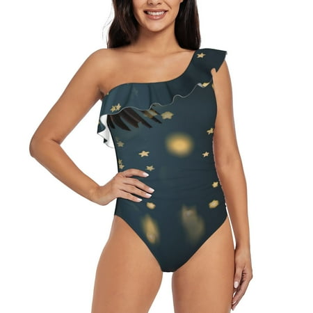 Qokaie North American Bald Eagle Print Women s One Piece Swimsuits Tummy Control Bathing Suits Asymmetric One Shoulder Swimwear-