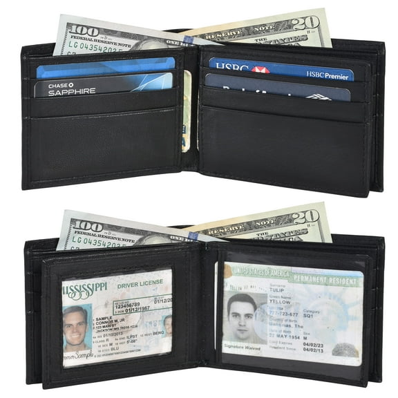 Leatherboss Hybrid Trifold Functionality Men Bifold Wallets, Black