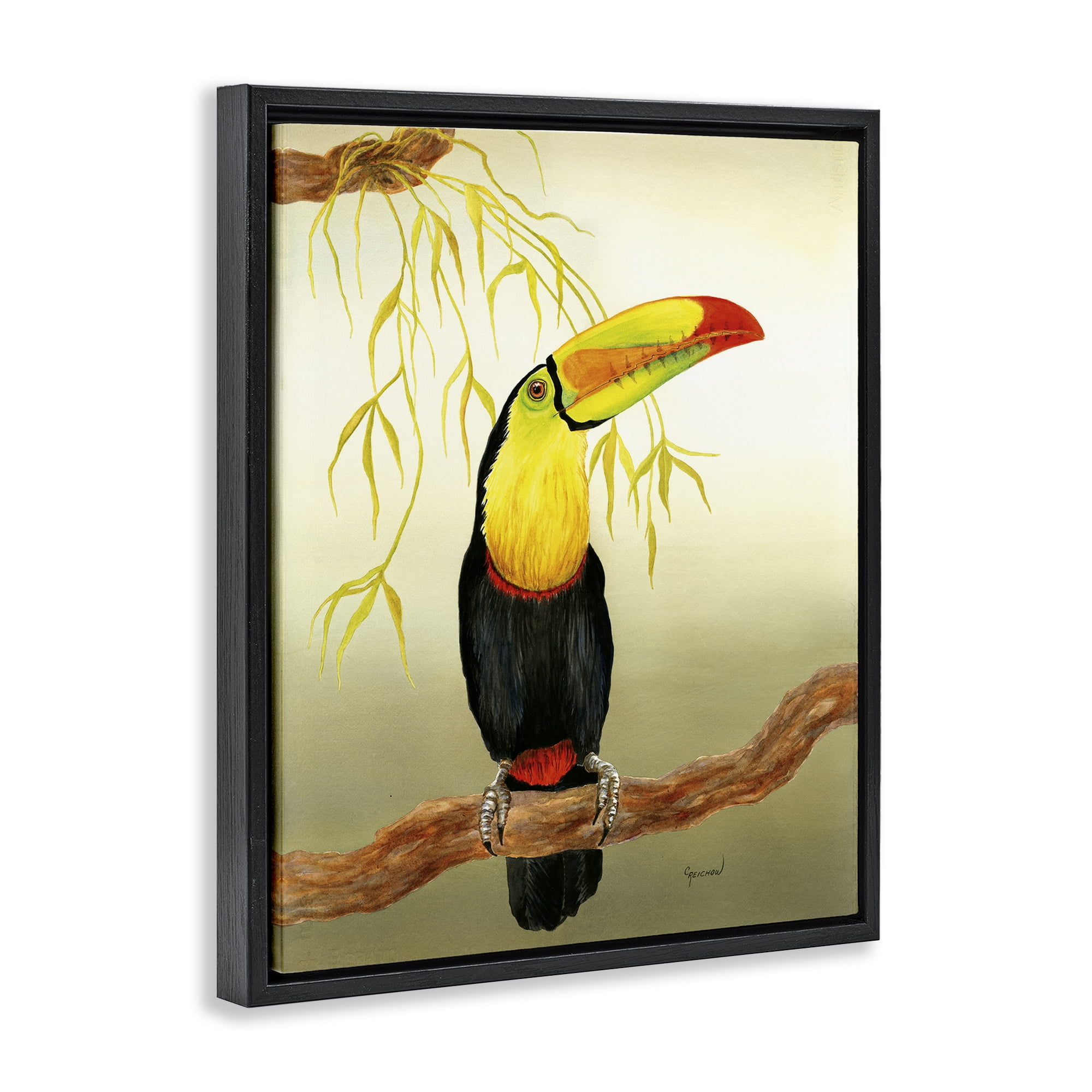 Stupell Industries One Toucan on Branch Animals & Insects Painting Black Floater Framed Canvas Art Print Wall Art, 17 x 21