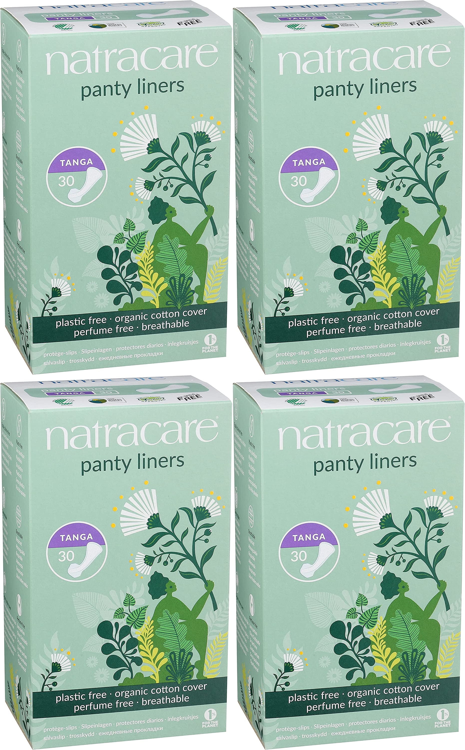 (4 Pack)Natracare Natural Organic Thong Style Panty Liners, Made with