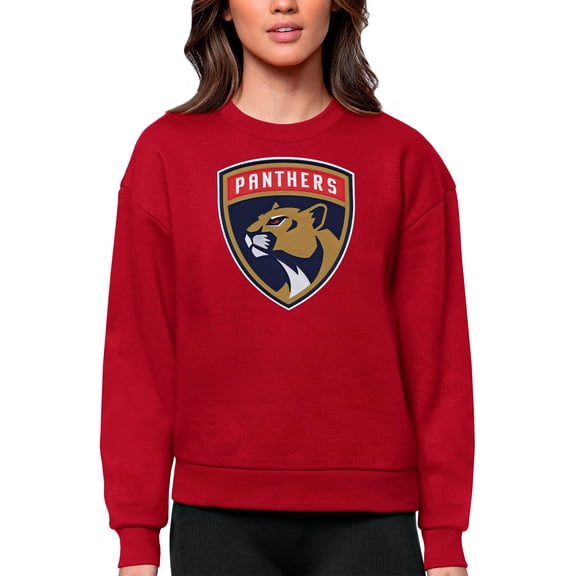 Women's Antigua Red Florida Panthers Primary Logo Team Logo Victory Crewneck Pullover Sweatshirt
