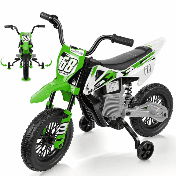 12V Kids Electric Motorcycle, Ride-On Toy with Training Wheels, Rear Spring Suspension, Twist-Grip Throttle & Built-In Music, Battery-Powered Motorcycle for Kids Ages 3–8, Perfect Gift
