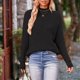 thumbnail image 2 of Gibobby Suéter de Punto, Suéter 2023 para mujer, cuello alto, liso, casual, color sólido, cómodo, elegante(Negro,XG), 2 of 3