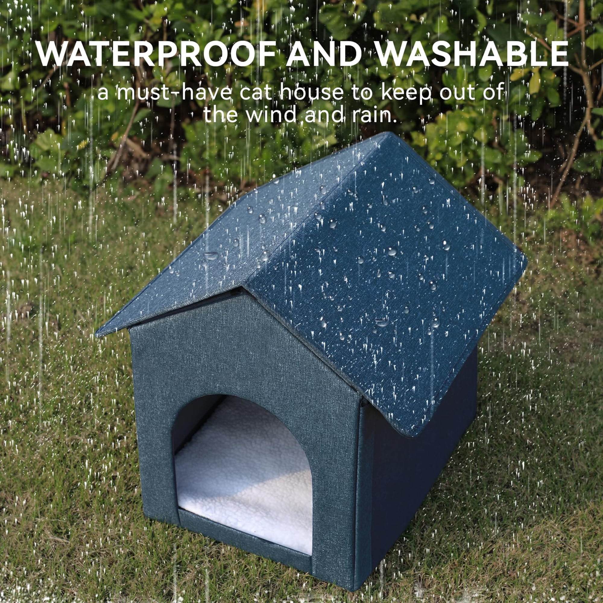 Cat House, Foldable Cat Bed for Outdoor, Cat Tent with Removable Soft Cushion ,Shelter for Cats Dogs ,17 x 13 x17 inches, Blue