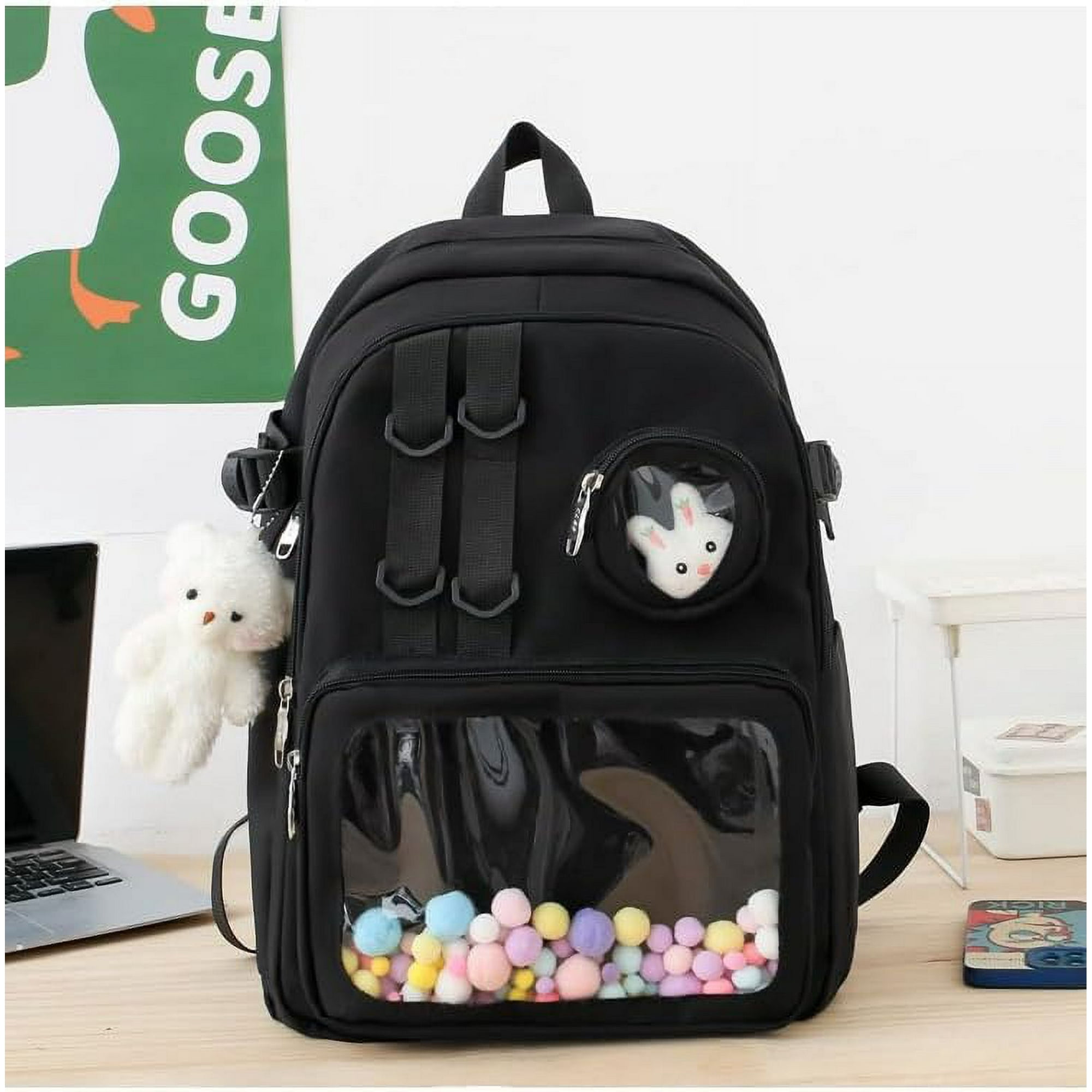 Kawaii Women s Backpack Cute Clear Window Backpack School Bag Laptop for Daily Use Lolita Bag Cosplay Black Walmart