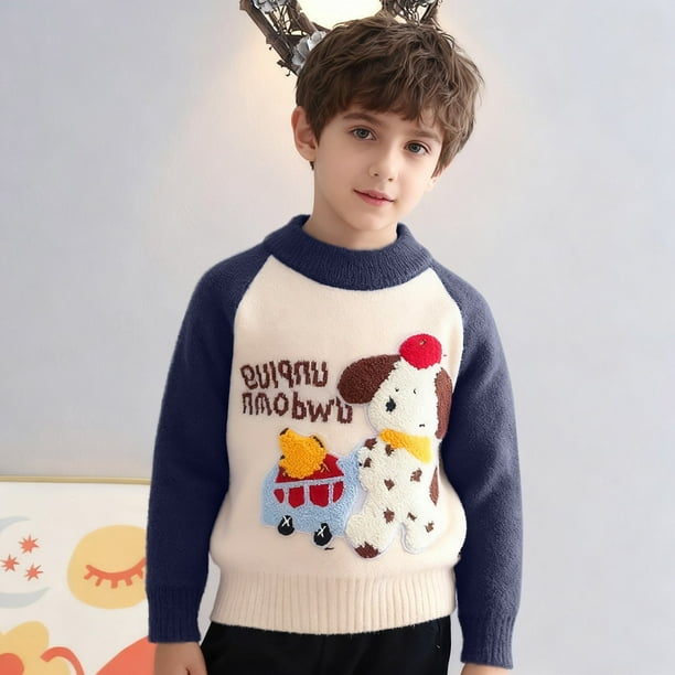 Cowsor Baby Girl Boy Toddler Knit Sweater Cute Round Neck Long Sleeve Blouse Pullover Oversized Sweatshirt Warm Kids Tops