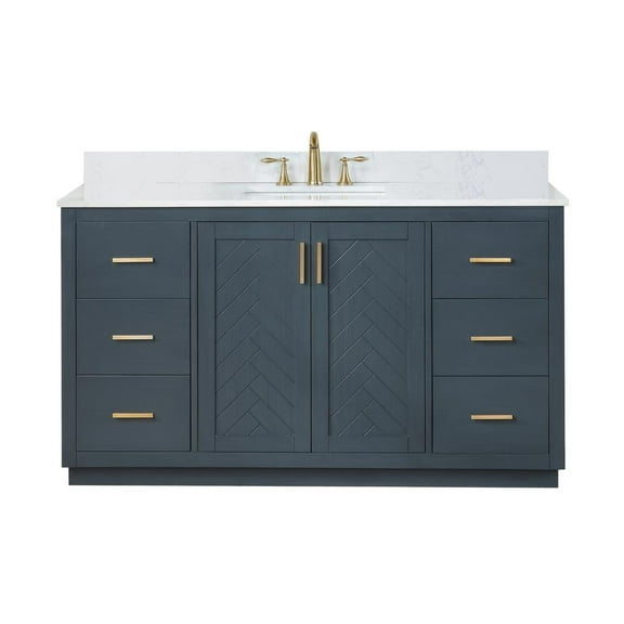 Gazsi 60S" Wood Vanity in Charcoal Blue with Composite Stone Top without Mirror