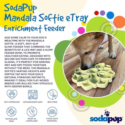 SodaPup Mandala Softie eTray - Durable Enrichment Feeder Made in , Non-Toxic, Pet-Safe, Food Safe Rubber for Mental Stimulation, Avoiding Overfeeding, Fresh Breath, Digestive Health, Calming, & Mo