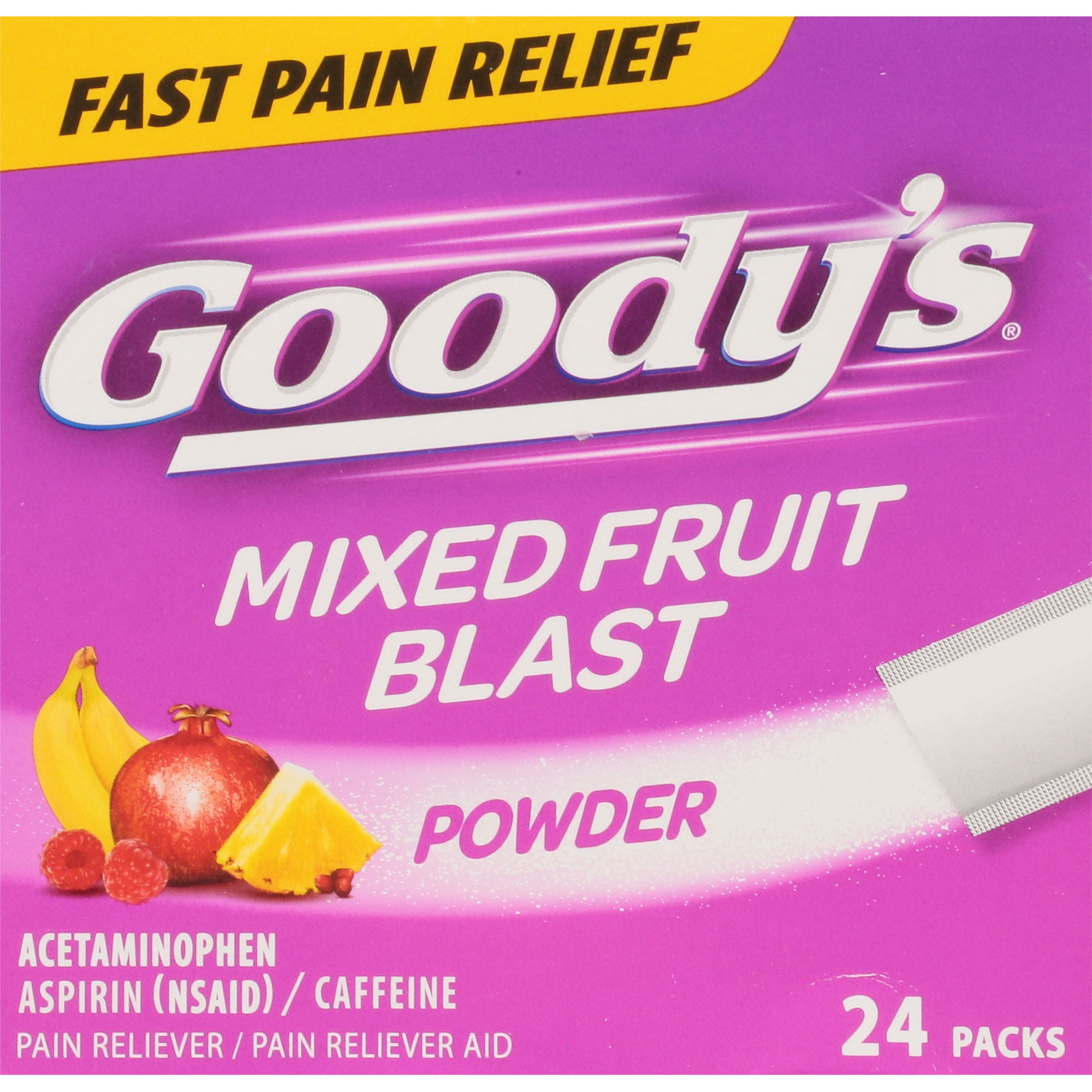 Goody’s Triple Action Pain Relief, Fast Headache Powder, Mixed Fruit Blast Flavor, 24 Count