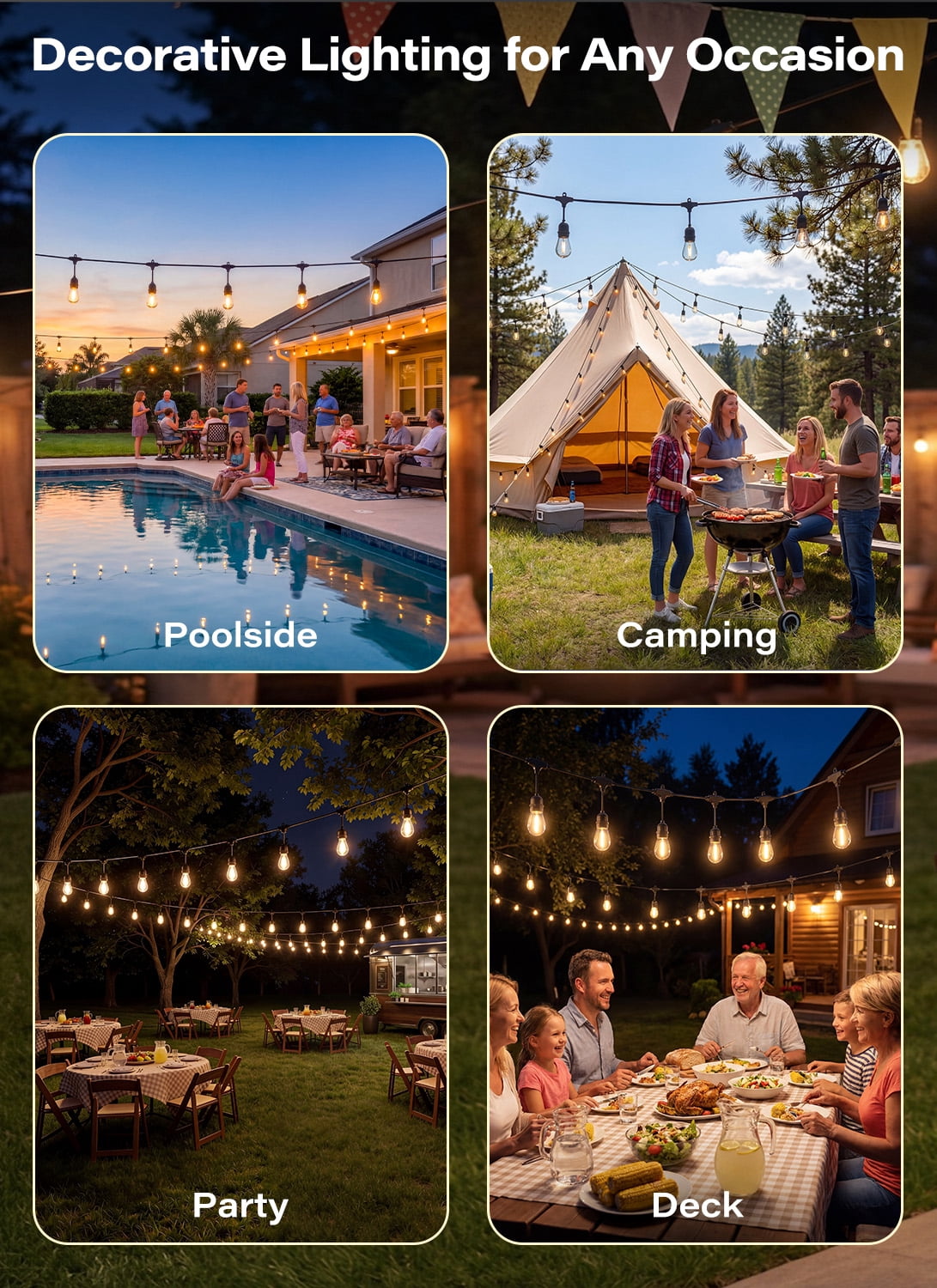 LAUSAINT HOME 50FT Outdoor String Lights, LED Patio Lights with Shatterproof Bulbs, Waterproof & Dimmable Hanging Lights for Backyard, Gazebo, Balcony, Garden