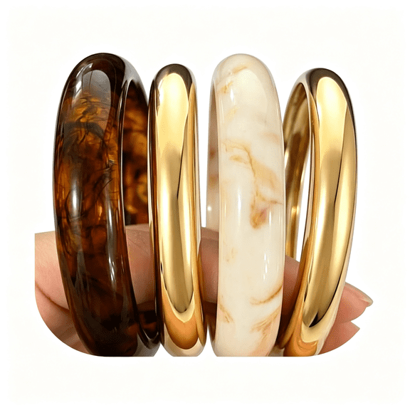 DESIGNICE Acrylic Gold Bangle Bracelets for Women,Chunky Brown Stackable Bangles Set,Trendy Thick Resin Statement Cuff Bracelet Stack,Fashion Jewelry Gift Fashion Jewelry Gift Gold Bangles for Women