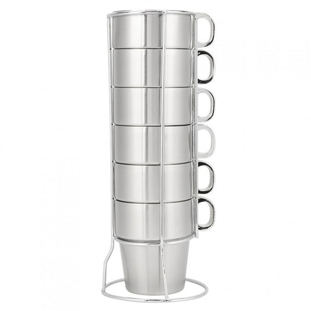 Tasse à Eau Double Couche en Acier Inoxydable Empilable avec Support