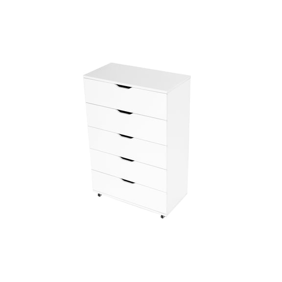 5-Drawer Dresser with Wheels, Modern Storage Cabinet, White