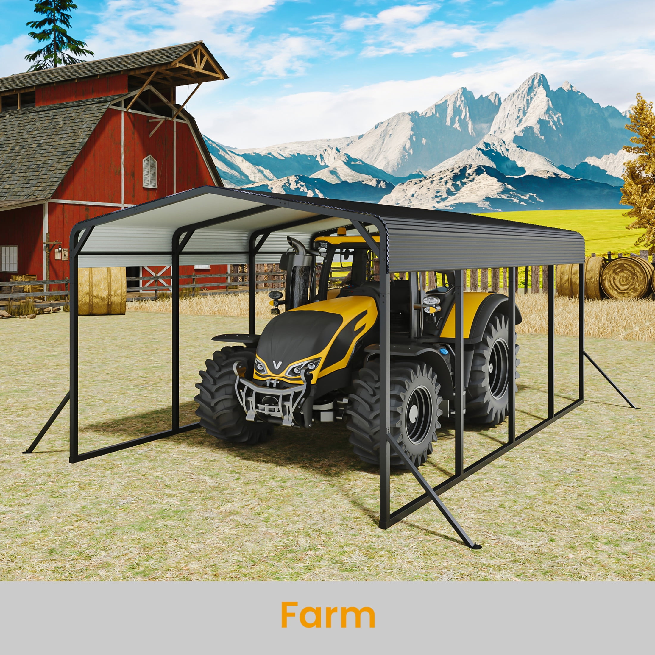 Noble House 12x20FT Metal Carport with Reinforced Base, Outdoor Garage Shelter for Cars, Boats, and Trucks, Black
