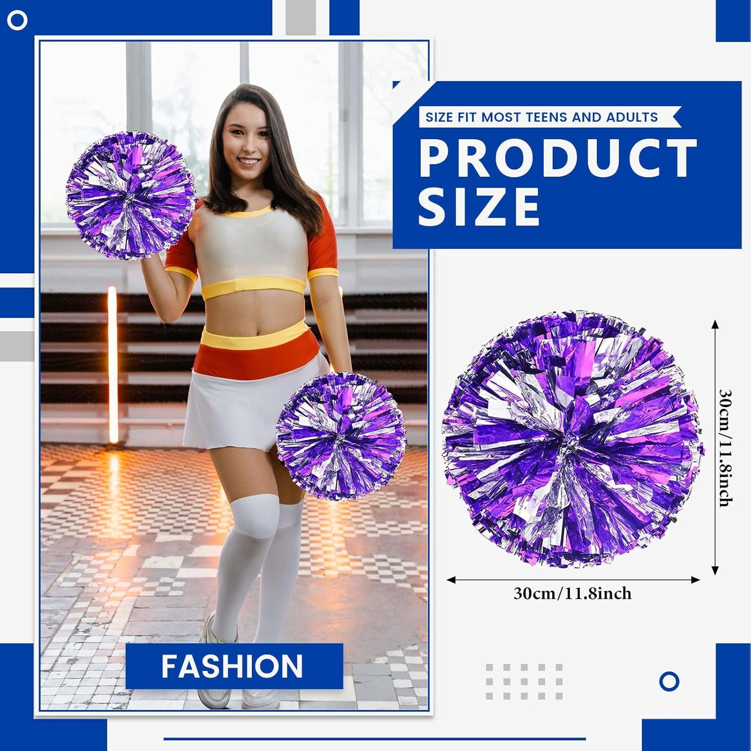 8 PCS Metallic Cheerleading Pom Pom for Team Spirit Sports Dance Cheering Kids Adults-Ring Style