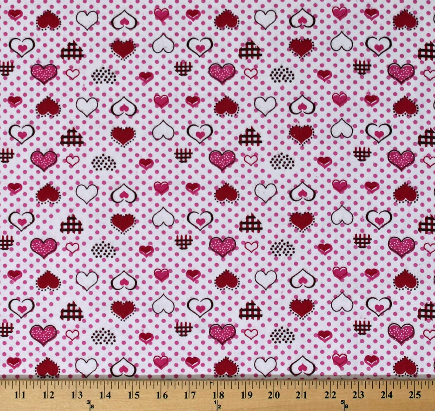 Hearts and Dots on White By the yard Flannel Fabric 100% Cotton Flannel