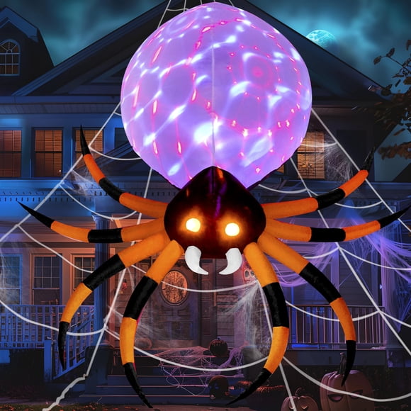 Araña hinchable JOYIN de 8 pies con luz giratoria para decoración de Halloween