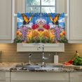 thumbnail image 2 of Yayeee Kitchen Curtains Tier Pair Light Filtering 27"x24" Rod Pocket Short Cafe Window Panel, Flower Butterfly Pattern, 2 of 7