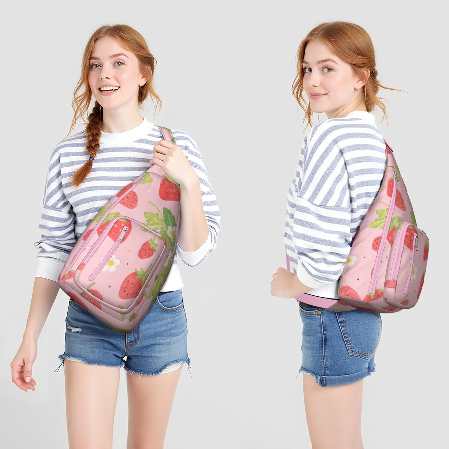 Strawberry Sling Backpack Crossbody Travel Hiking Chest Backpack Shoulder Daypack for Women Men Unisex