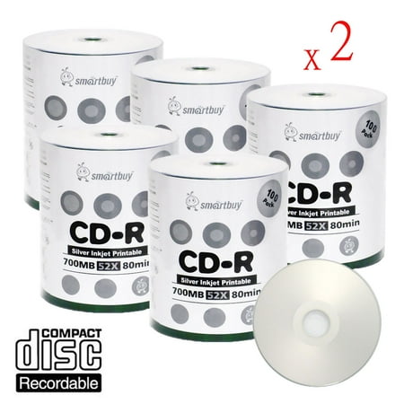 1000 Disc Wheel Hub Adapter 1000 Pack Smartbuy 52X CD-R 700MB 80Min Silver Inkjet Hub Printable Data Blank Media Recordable Disc ()