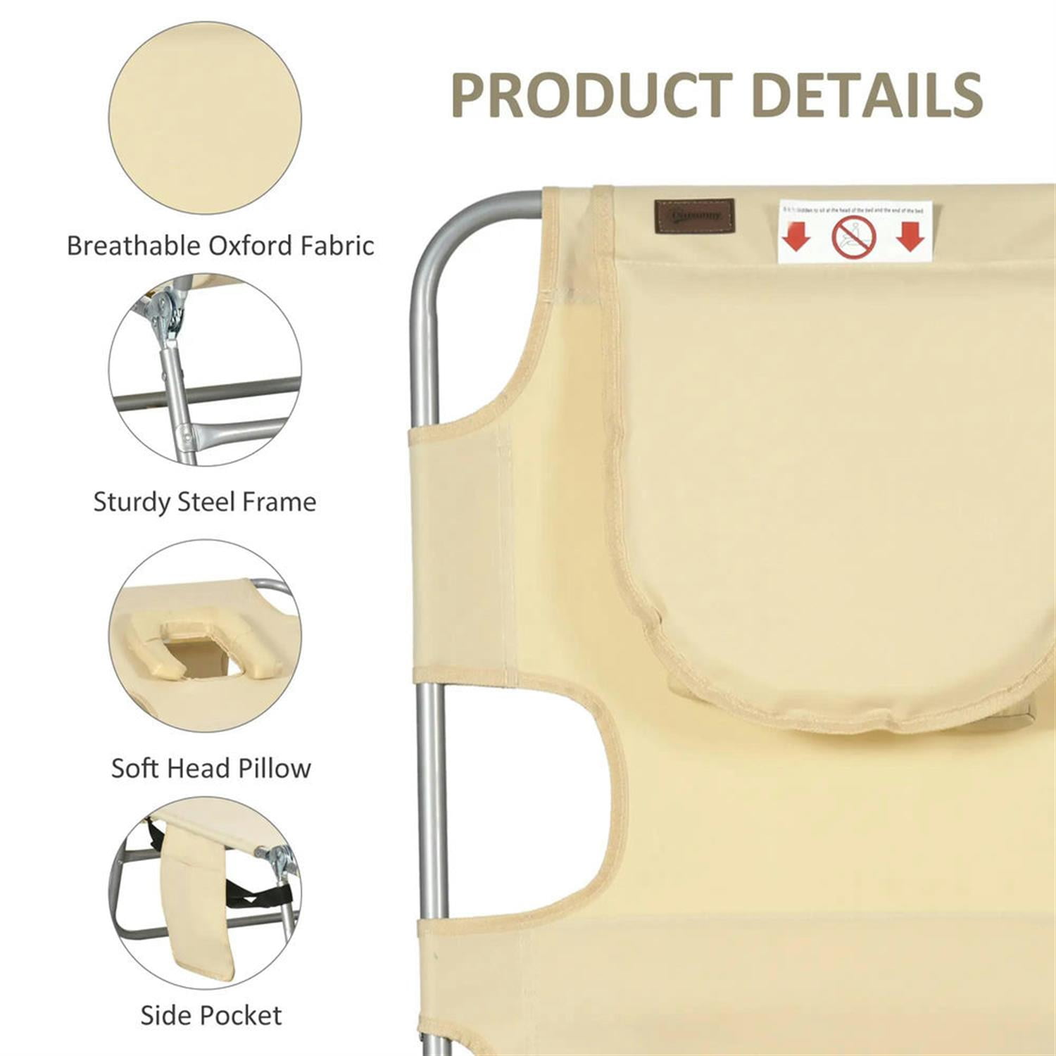 Demi Bonn Outdoor Folding Beach Lounger with Pillow, 5-Position Sun Tanning Chair, Face Hole for Beach, Yard, Patio, Beige