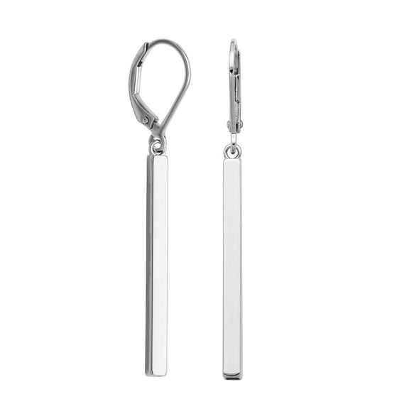 Forever Facets Vertical Bar Earrings in Rhodium Plated Sterling Silver, Adult Female