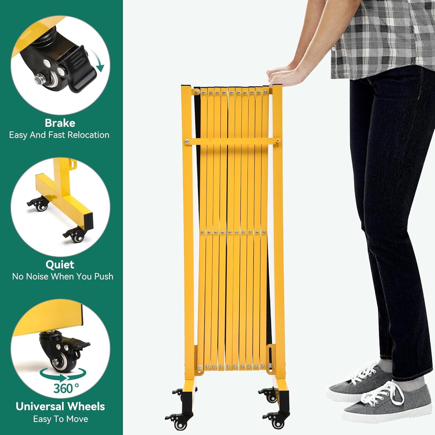 TEQIN Industrial Expandable Metal Barricade, 6FT/7FT/8FT/11FT, Mobile Safety Barrier Gate, Retractable Traffic Fence,Easily Assembled Safety Barrier with Casters, Flexible Mobile Gate