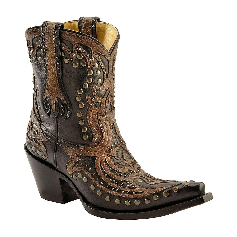 Corral Boots CORRAL Women's Distressed Overlay Studded Short Boot Snip Toe Black 6 M US