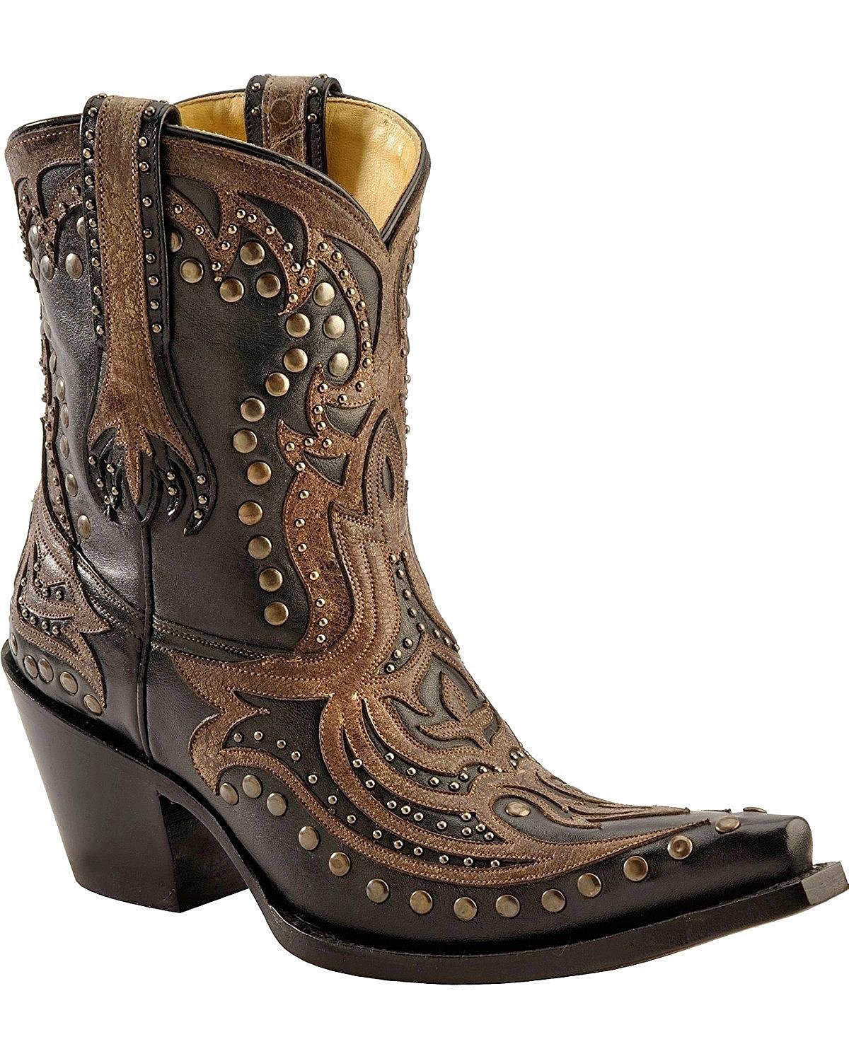 Corral Boots - CORRAL Women's Distressed Overlay Studded Short Boot Snip Toe Black 6 M US 