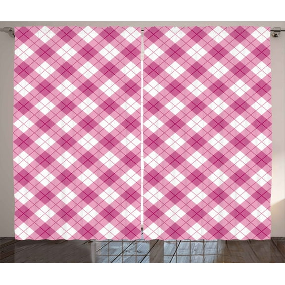 Ambesonne Geometric Curtains 2 Panel Set, Diagonal Pastel Color, 108" x 90", Fuchsia Pale Pink White