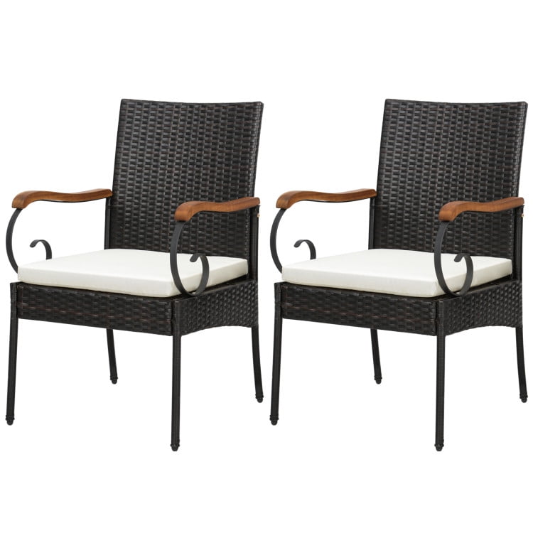 GVN Set of 2/4 Outdoor PE Wicker Chair with Acacia Wood Armrests-Set of 2, Outdoor Furniture Chairs for Backyard, Porch, Garden, Poolside GVN Set of 2/4 Outdoor PE Wicker Chair with Acacia Wood Armrests-Set of 2, Outdoor Furniture Chairs for Backyard, Porch, Garden, Poolside